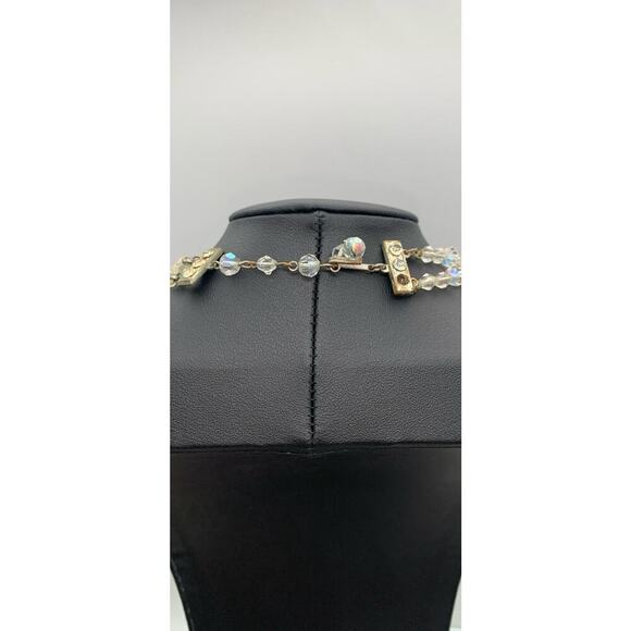 Vintage Double Strand Aurora Borealis AB Crystal Necklace & Cluster Clip On’s - Picture 5 of 7